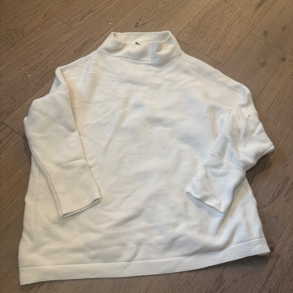 Cream Ribbed Mock Neck Oversized Knit Sweater XL Off-White Pullover Long Sleeve